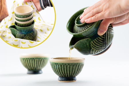 ティーセット 茶器 法瓶 小ゆのみ 織部釉 [抱星窯 長崎県 東彼杵町 hs42bag390011]