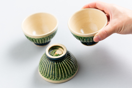 ティーセット 茶器 法瓶 小ゆのみ 織部釉 [抱星窯 長崎県 東彼杵町 hs42bag390011]