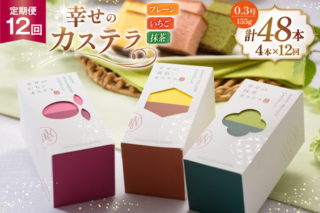 カステラ 幸せのカステラ 0.3号 155g 3種 セット プレーン2本 いちご1本 抹茶1本 計4本 12回 総計48本 詰め合わせ [長崎カステラセンター心泉堂 長崎県 東彼杵町 hs42bag180012]