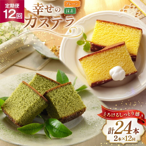 カステラ 定期便 幸せのカステラ 2種 プレーン 1号 560g 1本 抹茶 0.6号 310g 1本 計2本 12回 総計24本 [長崎カステラセンター心泉堂 長崎県 東彼杵町 hs42bag180021]
