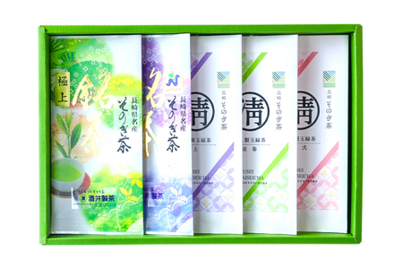 茶 緑茶 そのぎ茶 玉緑茶5種 (極上・特上・上・並参・並弐) 飲み比べ セット 各100g 総計500g [まるせい酒井製茶 長崎県 東彼杵町 hs42bag370010]