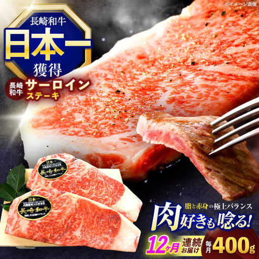 【12回定期便】長崎和牛サーロインステーキ 約400g(200g×2枚)[OCE036]