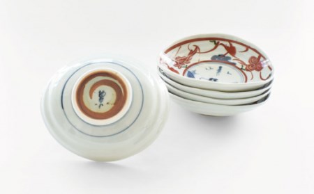 【波佐見焼】楕円皿 中 5枚セット〈染錦水草魚紋〉直径15cm[OAO006]