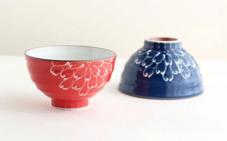 【波佐見焼】一珍菊 茶椀 マグカップ 4点セット〈青・赤〉[OAP058]