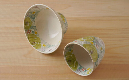 【波佐見焼】花やか 茶碗・コップ（緑）セット 食器【陶もと】[PE40] 波佐見焼