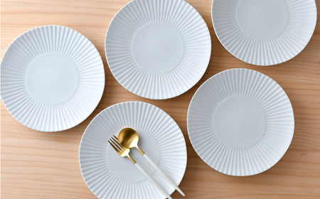 【波佐見焼】しのぎ 大皿5枚セット(白マット) 食器 プレート【一龍陶苑】[CC79] 波佐見焼