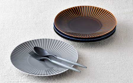 【波佐見焼】しのぎ 大皿4枚セット(瑠璃・グレー・アメ・緑) 食器 プレート【一龍陶苑】[CC80] 波佐見焼