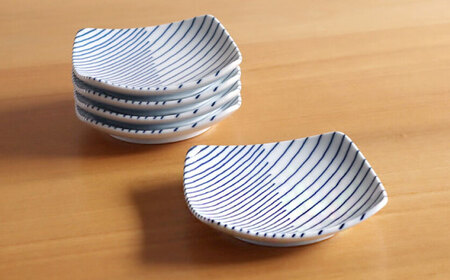 【白山陶器】【グッドデザイン賞】重ね縞 反角小皿 5枚セット【波佐見焼】[TA160]
