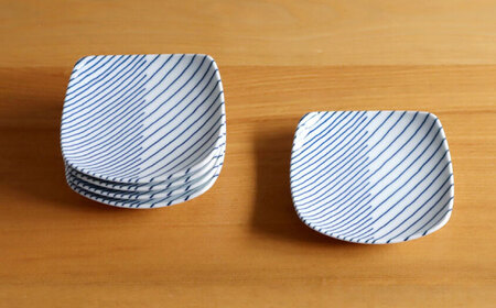 【白山陶器】【グッドデザイン賞】重ね縞 反角小皿 5枚セット【波佐見焼】[TA160]