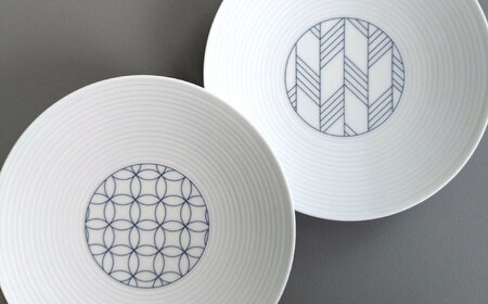 【波佐見焼】和モダン七宝＆矢羽 15cm取り皿 ペアセット 青【永峰製磁 eiho】[RA81]