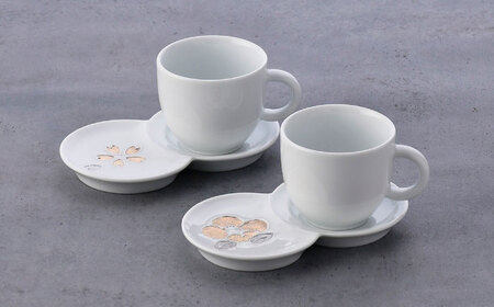 【波佐見焼】ペア茶碗・デミタスカップ・小皿 ゴールド プラチナ 桜 椿【陶もと/不二商店】[NB133]