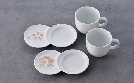 【波佐見焼】ペア茶碗・デミタスカップ・小皿 ゴールド プラチナ 桜 椿【陶もと/不二商店】[NB133]