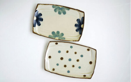 【波佐見焼】くつろぎセット 長角皿/プチカップ 藍ふち花・藍豆しぼり2柄【光和陶器】[SC72]