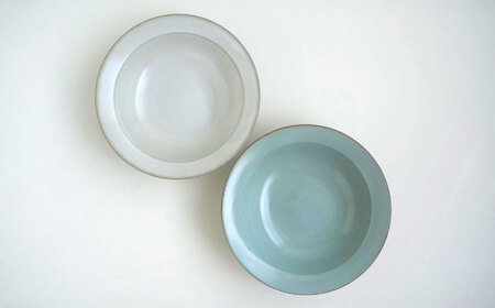 【波佐見焼】カラービスク リムボウル2色セット 水色・白【光和陶器】[SC81]