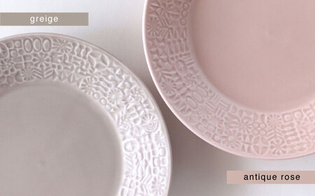 【波佐見焼】PATTERNED PLATE ペア 2色セット greige ＋ antique rose 【BIRDS’ WORDS】[CF063]
