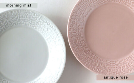 【波佐見焼】PATTERNED PLATE ペア 2色セット morning mist ＋ antique rose 【BIRDS’ WORDS】[CF064]