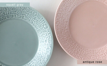 【波佐見焼】PATTERNED PLATE ペア 2色セット squall gray ＋ antique rose 【BIRDS’ WORDS】[CF065]