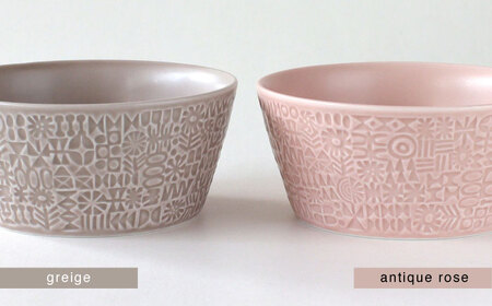 【波佐見焼】PATTERNED BOWL ペア 2点セット greige + antique rose 【BIRDS’ WORDS】[CF073]