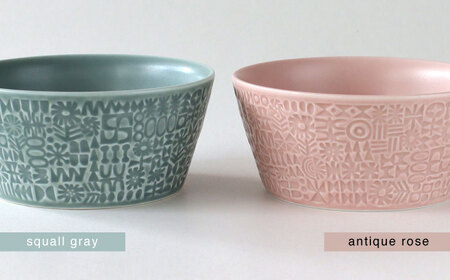 【波佐見焼】PATTERNED BOWL ペア 2点セット squall gray + antique rose 【BIRDS’ WORDS】[CF075]