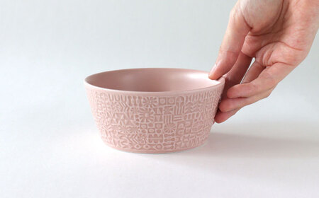 【波佐見焼】PATTERNED BOWL ペア 2点セット squall gray + antique rose 【BIRDS’ WORDS】[CF075]