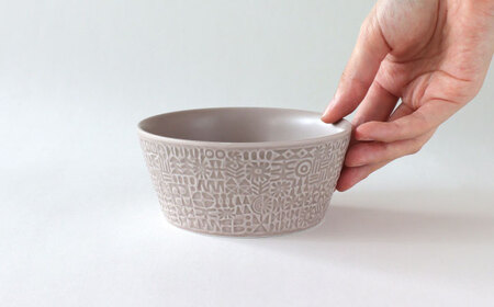 【波佐見焼】PATTERNED BOWL ペア 2点セット yellow + greige 【BIRDS’ WORDS】[CF076]