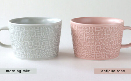 【波佐見焼】PATTERNED MUG ペア2色セット  morning mist＋antique rose 【BIRDS’ WORDS】[CF079]