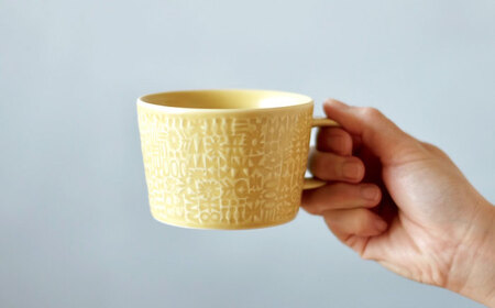 【波佐見焼】PATTERNED MUG ペア2色セット  yellow＋greige 【BIRDS’ WORDS】[CF081]