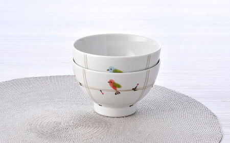 【波佐見焼】ことりの森 茶碗 ペアセット【まるしん】[WD38]