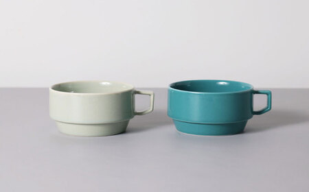 【波佐見焼 マルヒロ】HASAMI SEASON 01 ブロックマグスープペアセット（2点）イエローベージュ＆グリーン[EB190]