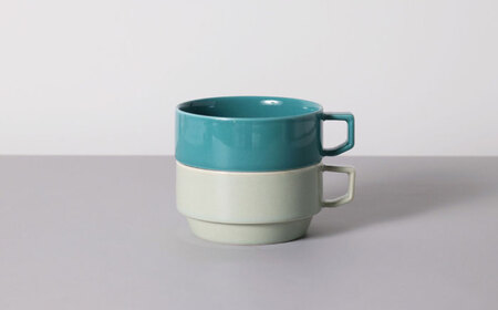 【波佐見焼 マルヒロ】HASAMI SEASON 01 ブロックマグスープペアセット（2点）イエローベージュ＆グリーン[EB190]