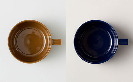 【波佐見焼 マルヒロ】HASAMI SEASON 01 ブロックマグスープペアセット（2点）ブラウン＆ネイビー[EB191]