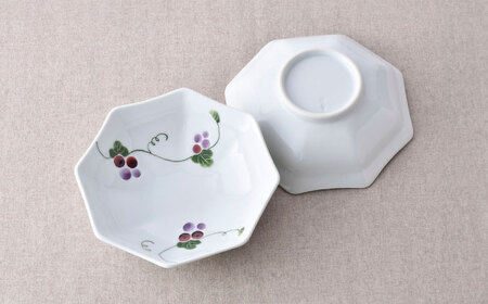 【大感謝祭対象】【波佐見焼】彩りぶどう 八角平鉢 5点セット【松幸陶芸】[HB59]