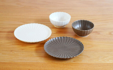 【波佐見焼】花しのぎ 和皿 小付 4点セット 栗・白 【団陶器】[PB159]