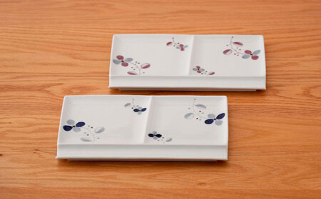 【波佐見焼】フローレット ペア仕切りプレート(大) 青・赤【団陶器】[PB161]