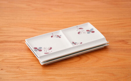 【波佐見焼】フローレット ペア仕切りプレート(大) 青・赤【団陶器】[PB161]