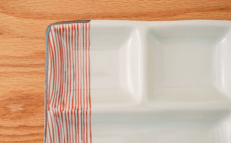 【波佐見焼】ハーフライン　仕切りプレート 赤【団陶器】[PB166]