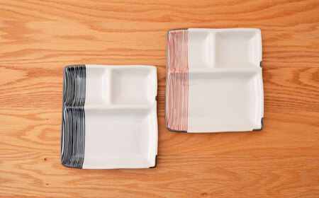 【波佐見焼】ハーフライン 仕切りプレート ペア【団陶器】[PB167]