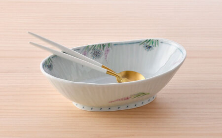 【波佐見焼】野鶏頭 矢車草 楕円鉢【藍水】[GB52]