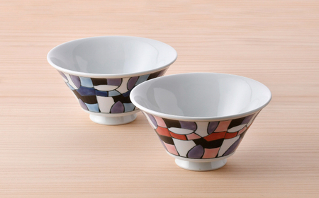 【波佐見焼】ステンドグラス柄 イケメン丼 ペア(赤・青) 食器【大新窯】[DC163]