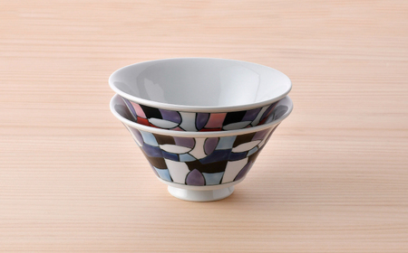 【波佐見焼】ステンドグラス柄 イケメン丼 ペア(赤・青) 食器【大新窯】[DC163]