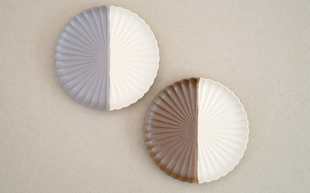 【波佐見焼】花しのぎ 中皿 ペア ハーフカラー 栗・グレー【団陶器】[PB179]