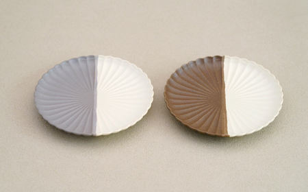 【波佐見焼】花しのぎ 中皿 ペア ハーフカラー 栗・グレー【団陶器】[PB179]