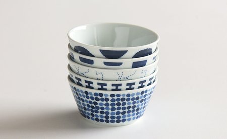 【波佐見焼】swatch ボウルM 5柄セット ステッチ／パレット／ポロック／ジップ／タイル【natural69】[QA131]