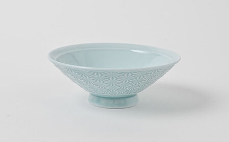 【波佐見焼】平碗 ペアセット 麻の葉紋様（彫り） 青白釉＆グレー 【福田陶器店】[PA378]