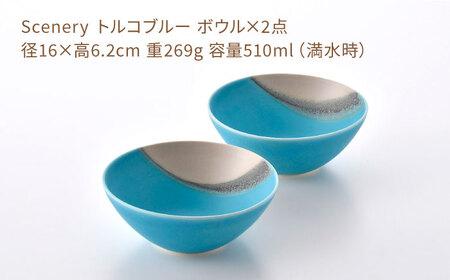 【波佐見焼】Scenery（シーナリー）トルコブルー ボウル　2個セット　【光春窯】[XD118]