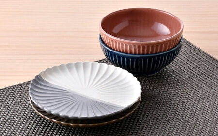 波佐見焼】皿・小鉢 シックカラー オリジナルセット 4点【団陶器/光和