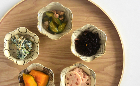 【波佐見焼】粉引釉 六方押小付 5個セット 十草／羽根／円／花／糸【natural69】[QA136]