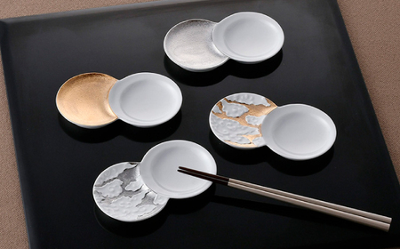 【波佐見焼】小分け豆皿 4枚セット 金彩銀彩 月・雲 【重山陶器】[ZB30]