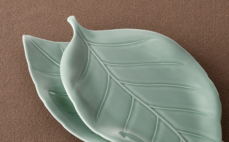 【波佐見焼】長皿 リーフ長皿 2枚セット ライトグリーン 【重山陶器】[ZB31]