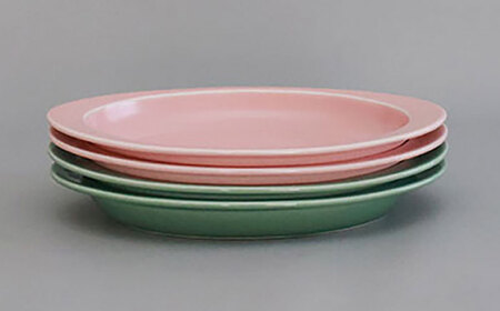 【波佐見焼 マルヒロ】HASAMI SEASON 01 オーバルプレートセット（4点）ピーチ×アイスグリーン[EB206]